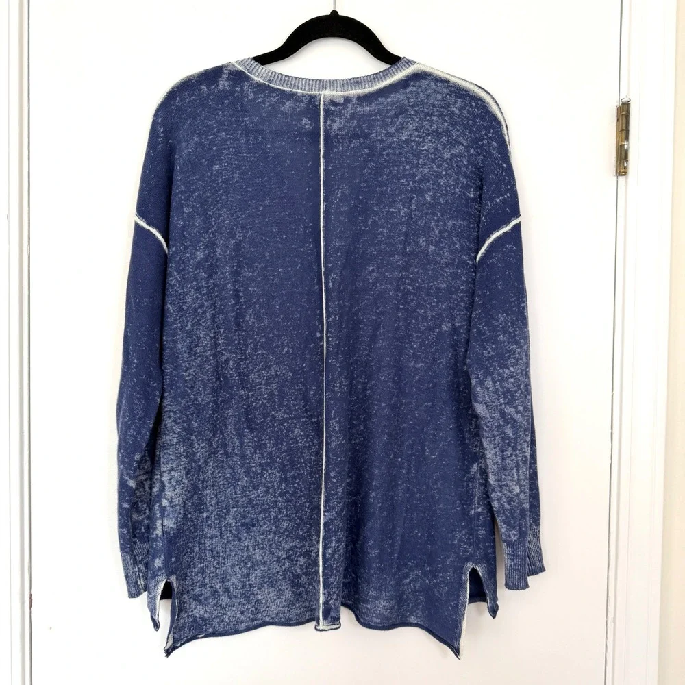 Sundance 100% Cotton Distressed Wash Sweater XS Blue Exposed Seam Boho - Picture 5 of 7